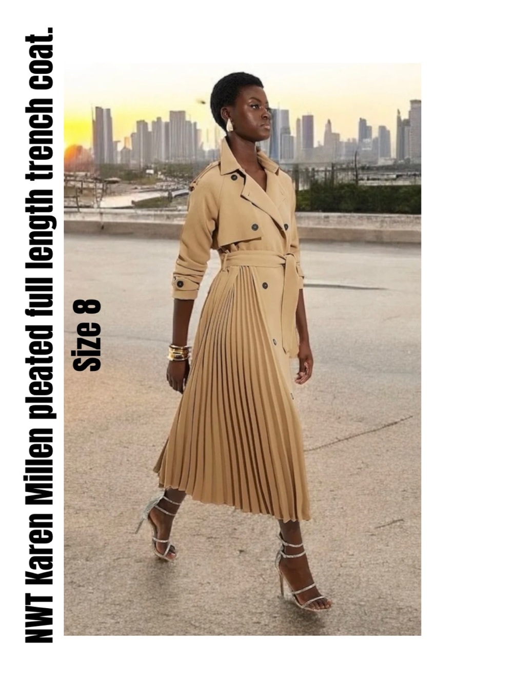 Karen Millen pleated full length trench coat Size 8